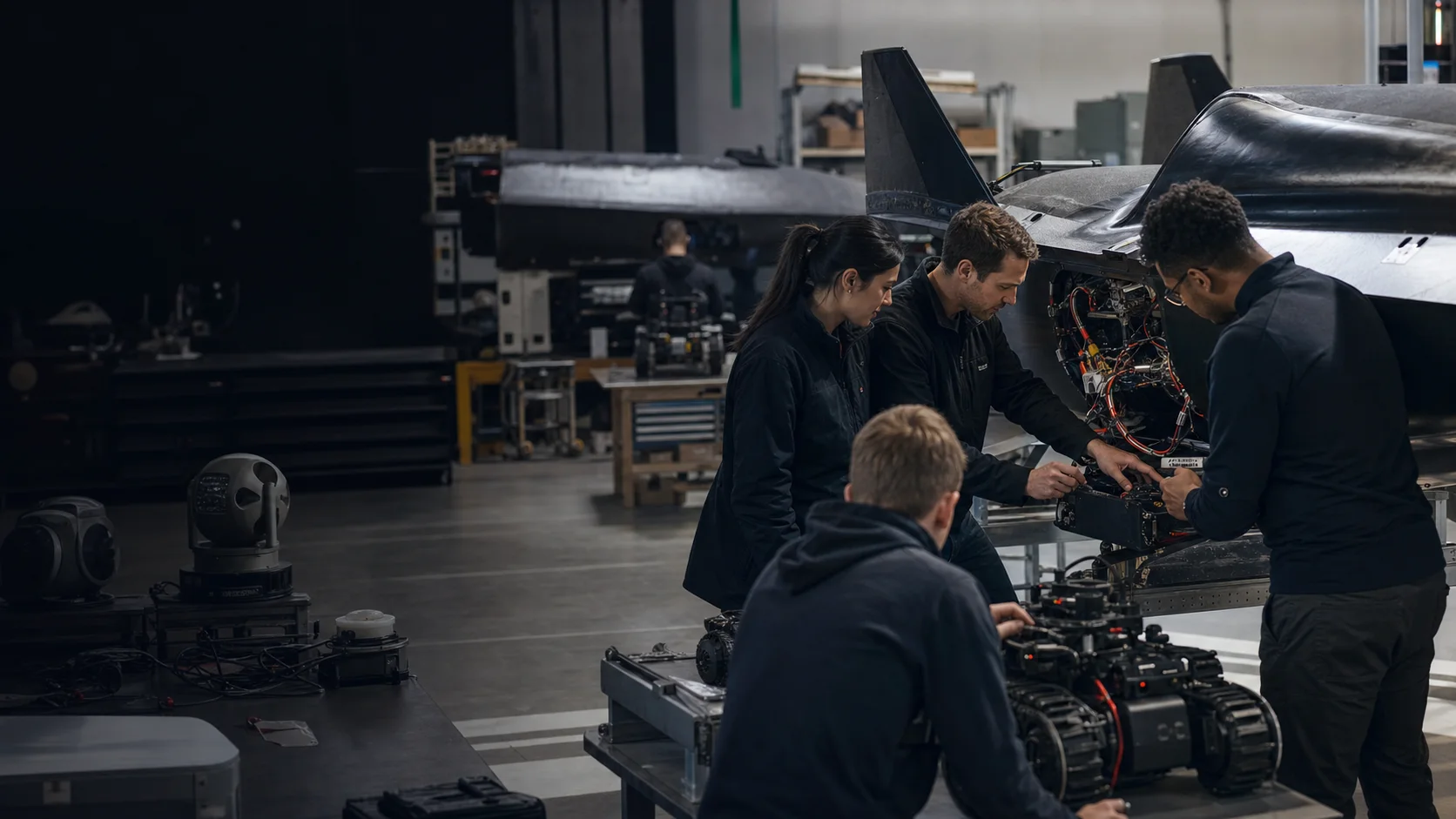 A multidisciplinary engineering team integrating unmanned aircraft and ground-system hardware.