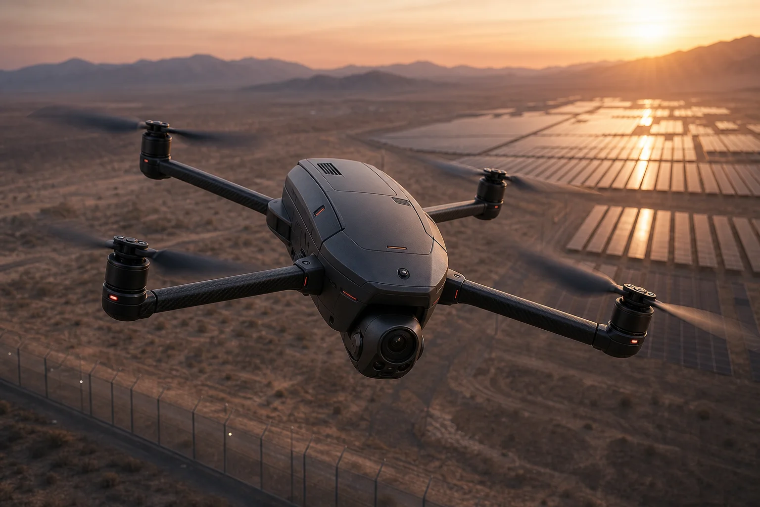 Iris M400 autonomous surveillance aircraft patrolling critical infrastructure.