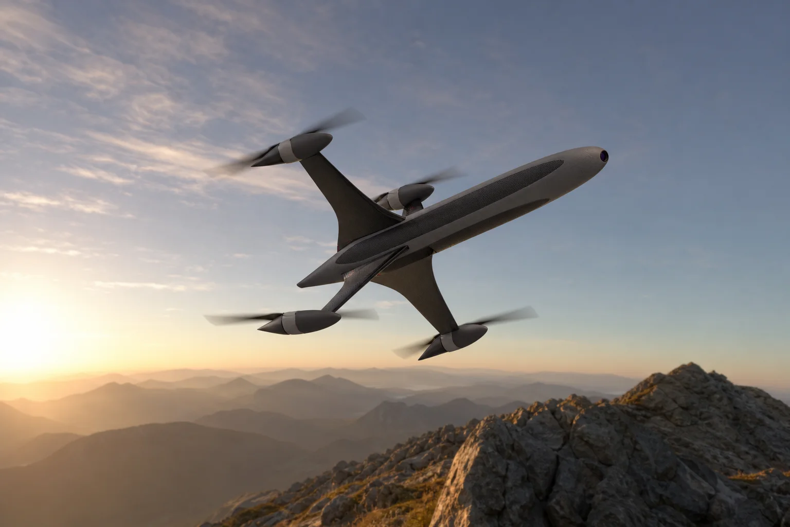 Nova-S 1 compact VTOL aircraft transitioning to forward flight.