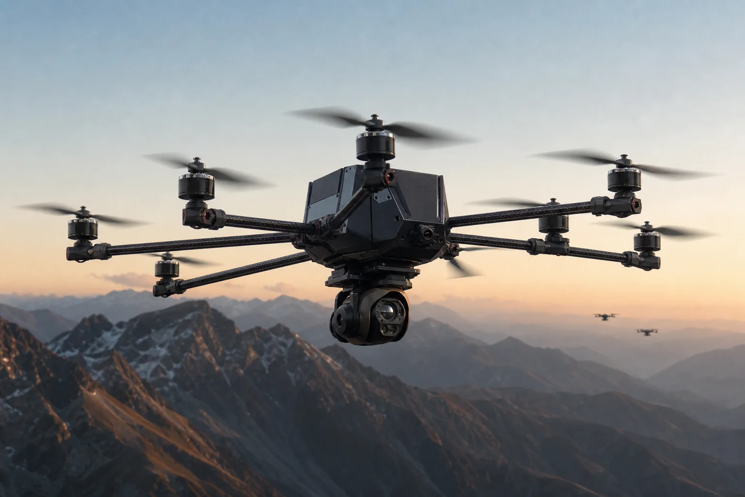 Strix 20 heavy formation-leader multirotor in flight.